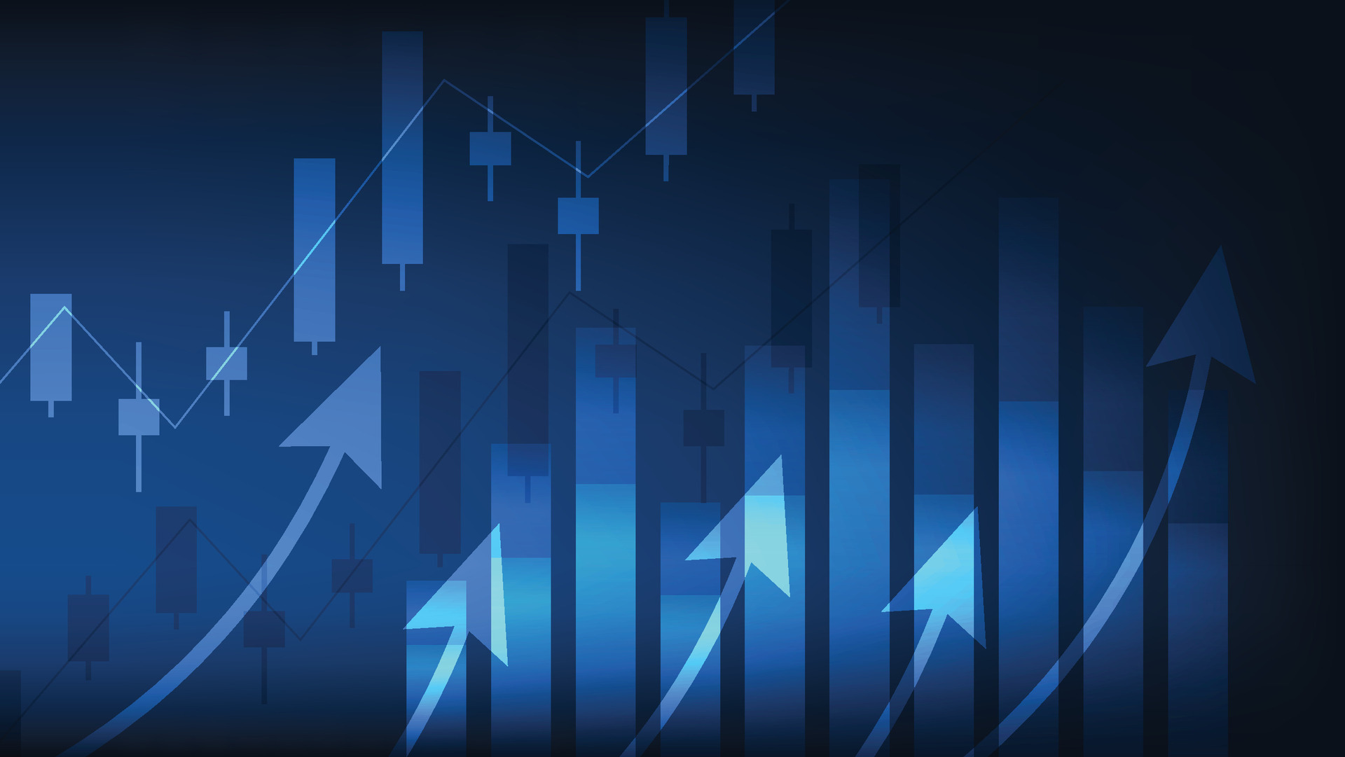 Financial business statistics with bar graph and candlestick chart show ...