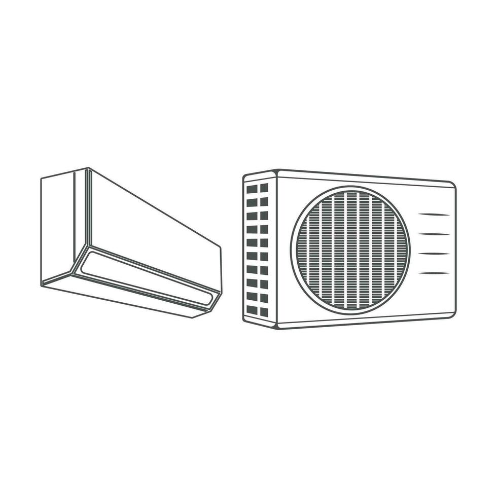 Indoor and Outdoor Units of Air Conditioner Parts, Internal and Condenser Fan Illustration vector