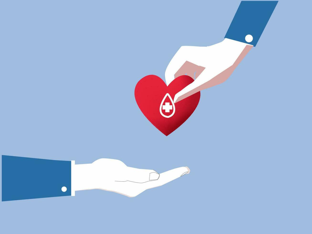 Female hand giving red heart, child's hand for blood donation concept, World Blood Donation Day.Copy space for advertisers. vector illustration.