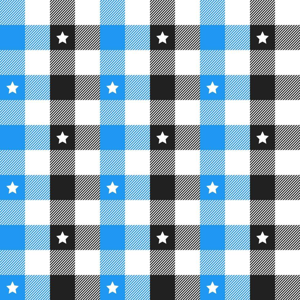 Blue and black plaid pattern with star background. plaid pattern background. plaid background. Seamless pattern. for backdrop, decoration, gift wrapping, gingham tablecloth, blanket, tartan. vector