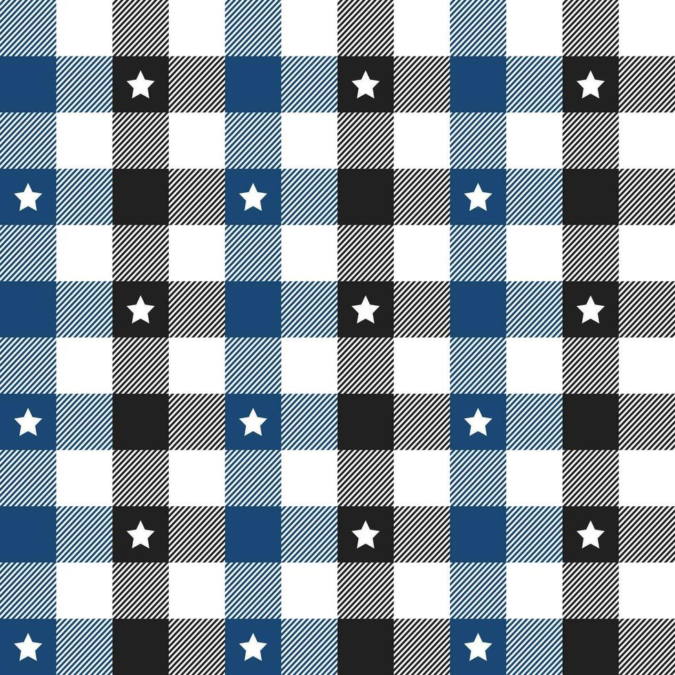 Navy blue and black plaid pattern with star background. plaid pattern background. plaid background. Seamless pattern. for backdrop, decoration, gift wrapping, gingham tablecloth, blanket, tartan. vector