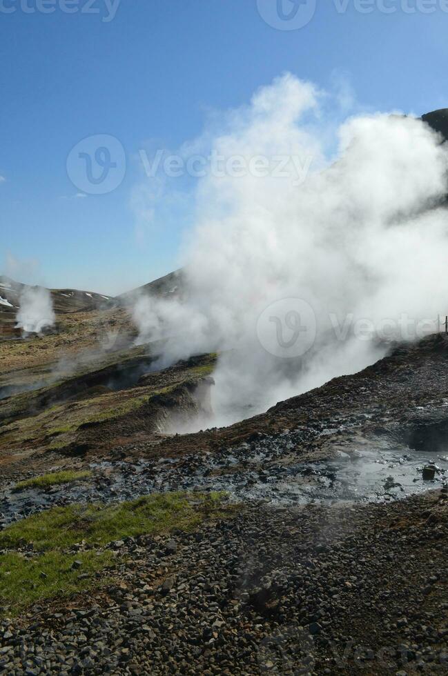 Steam Rising from Fumaroles in Rural Rugged Iceland photo