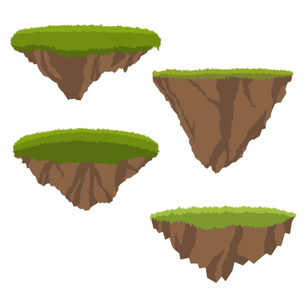 Collection of floating islands flat design vector