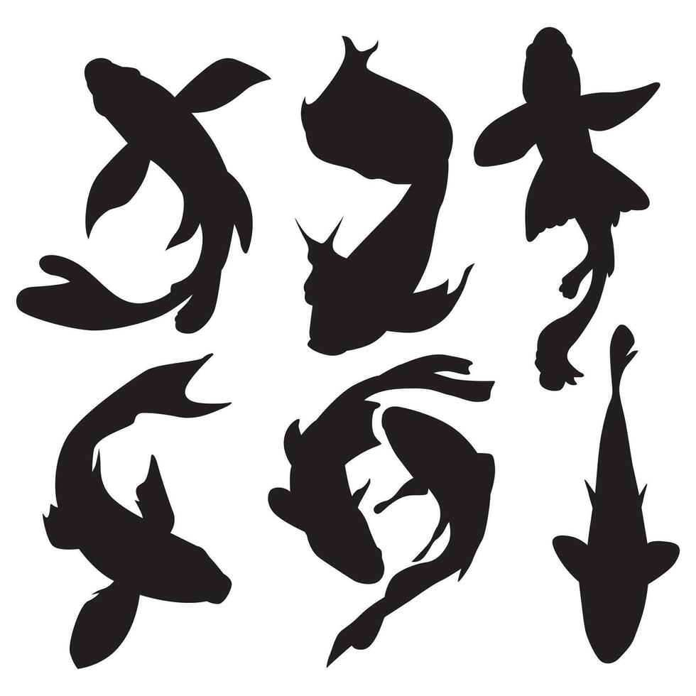 colección de koi pescado siluetas en varios poses aislado en un blanco antecedentes vector