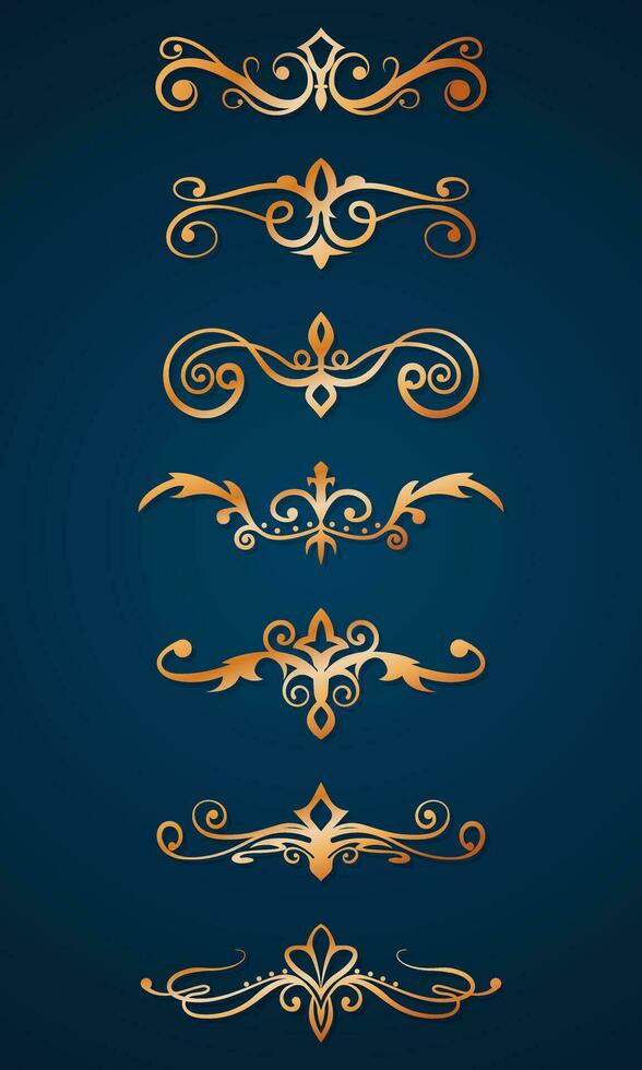 Collection of gold floral vintage decoration elements vector