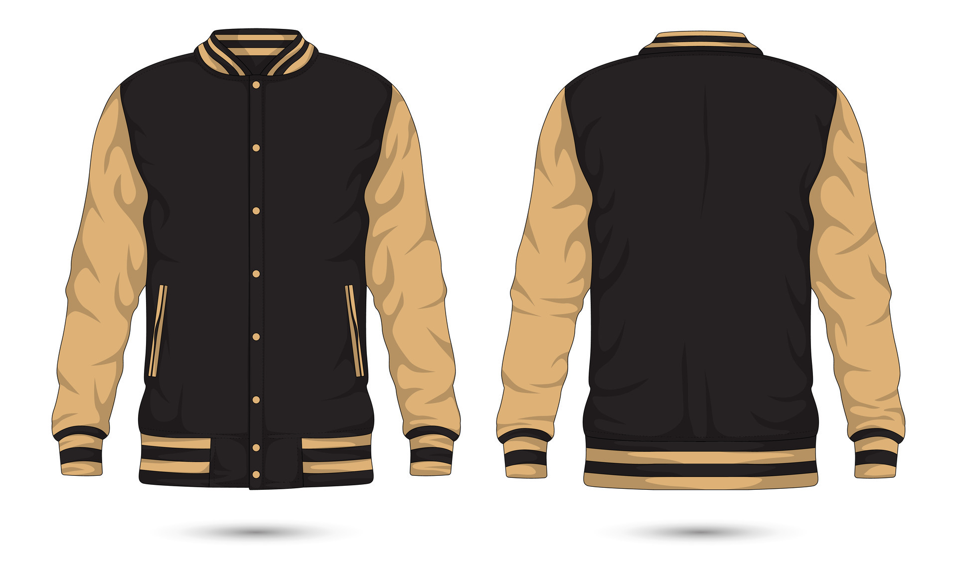 Letterman varsity jacket mockup front and back view. Vector ...