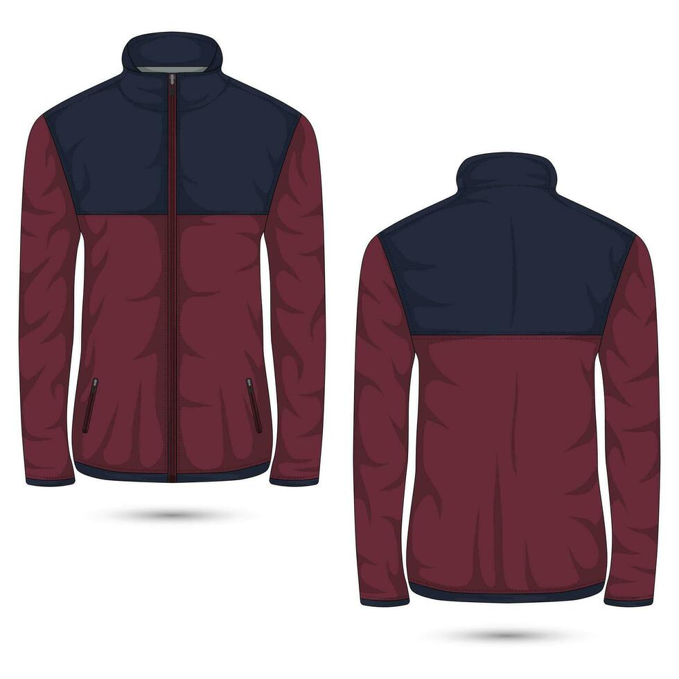 Casual zipper jacket mockup front and back view. Vector illustration