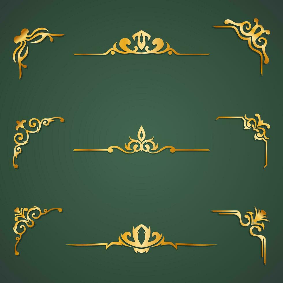 Collection of vintage style gold border ornaments. Vector illustration