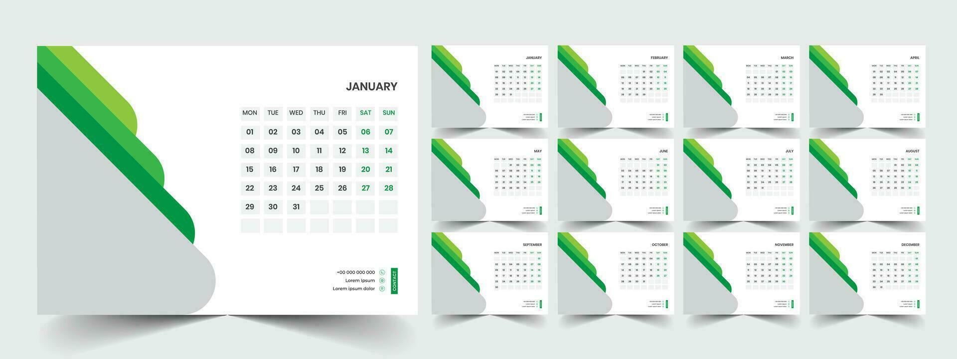 Calendar 2024 planner corporate template design set. Week starts on Monday. template for annual calendar 2024 vector