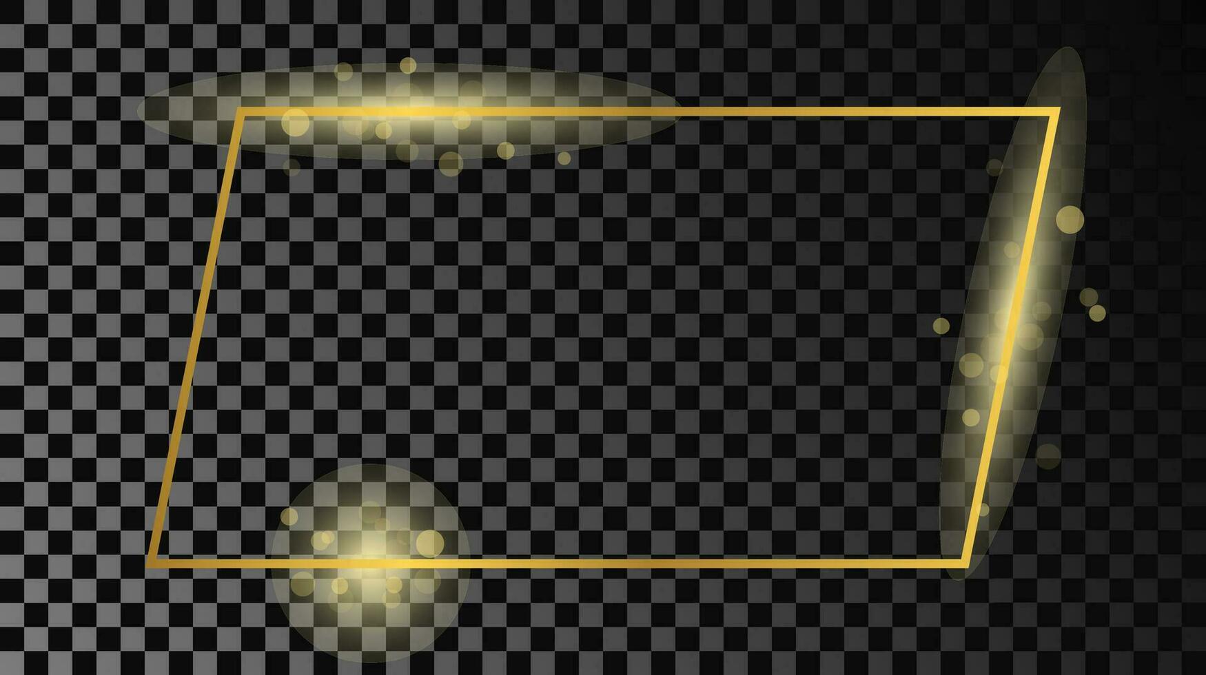 Gold glowing rectangular shape frame isolated on dark background. Shiny frame with glowing effects. Vector illustration.