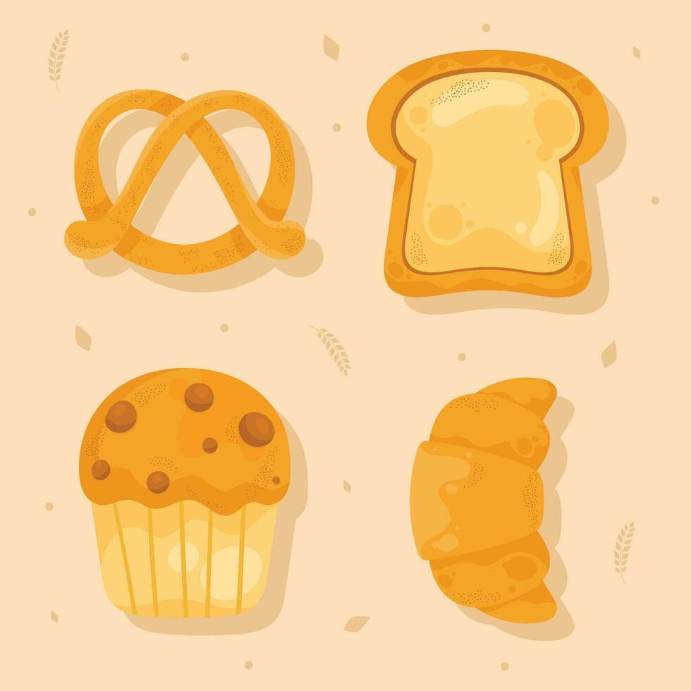 Vector illustration of bread, croissant, and other baked goods