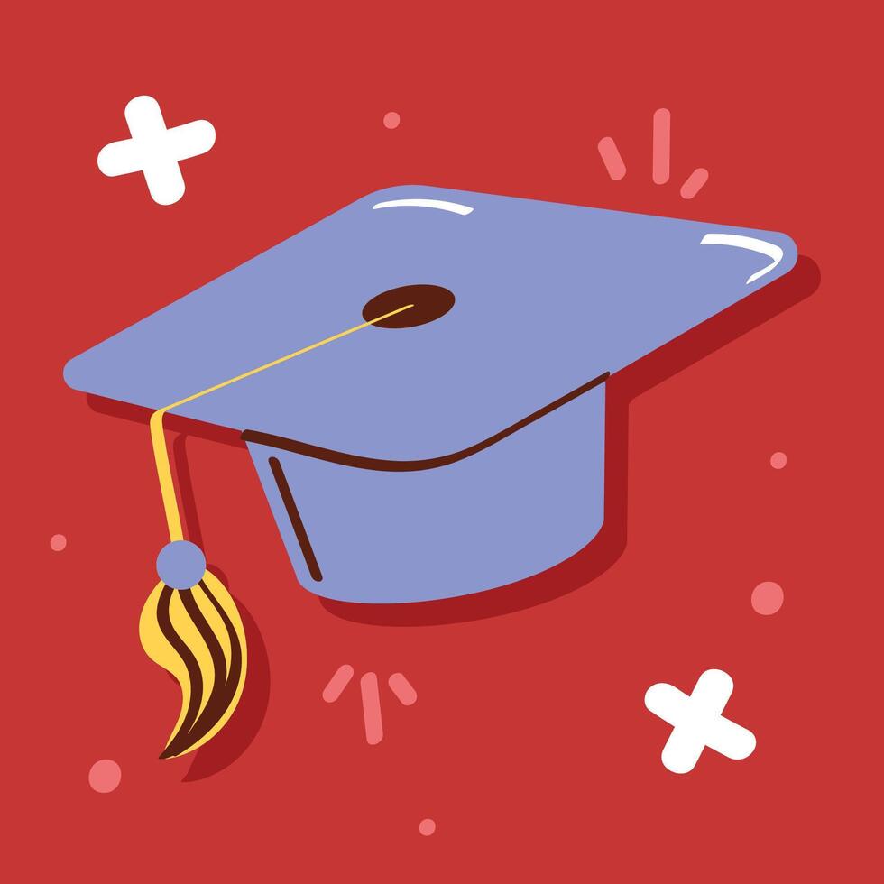 A graduation hat on a red background vector