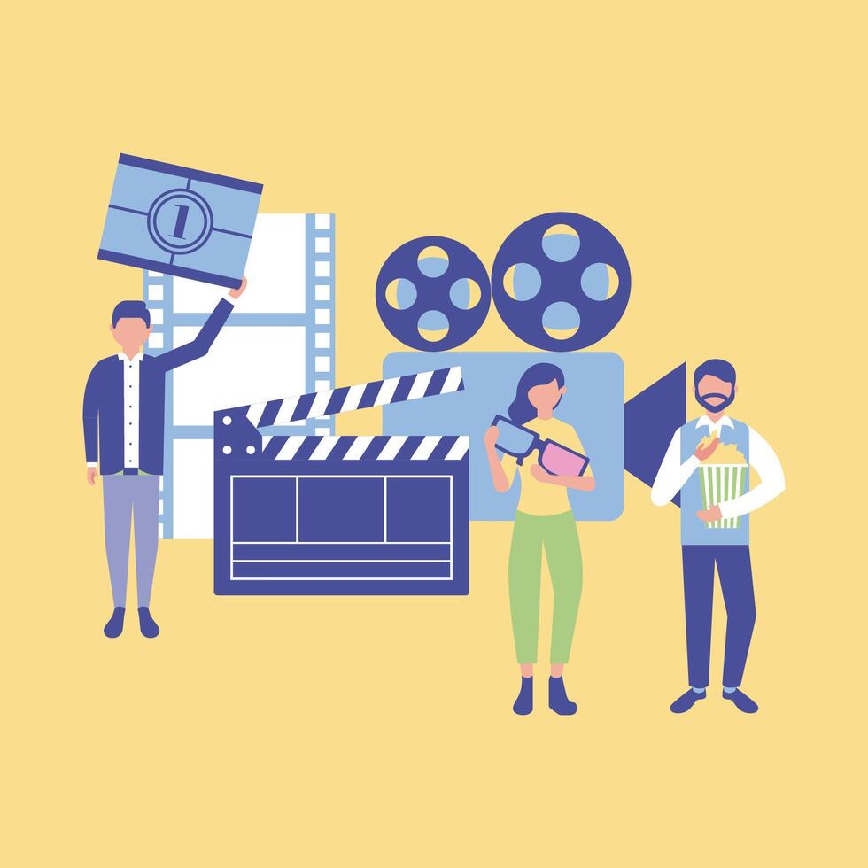 People are holding movie claps and film reels vector