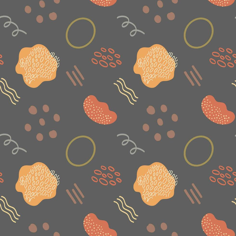 Abstract Boho Seamless Pattern with various shapes isolated on dark background. Warml boho element. vector