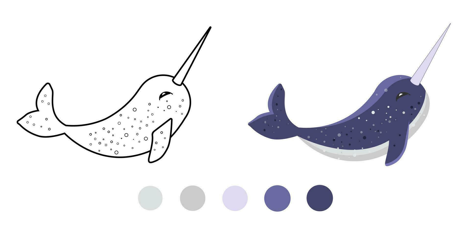 Vector illustration of Narwhal for children. Isolated on white background.