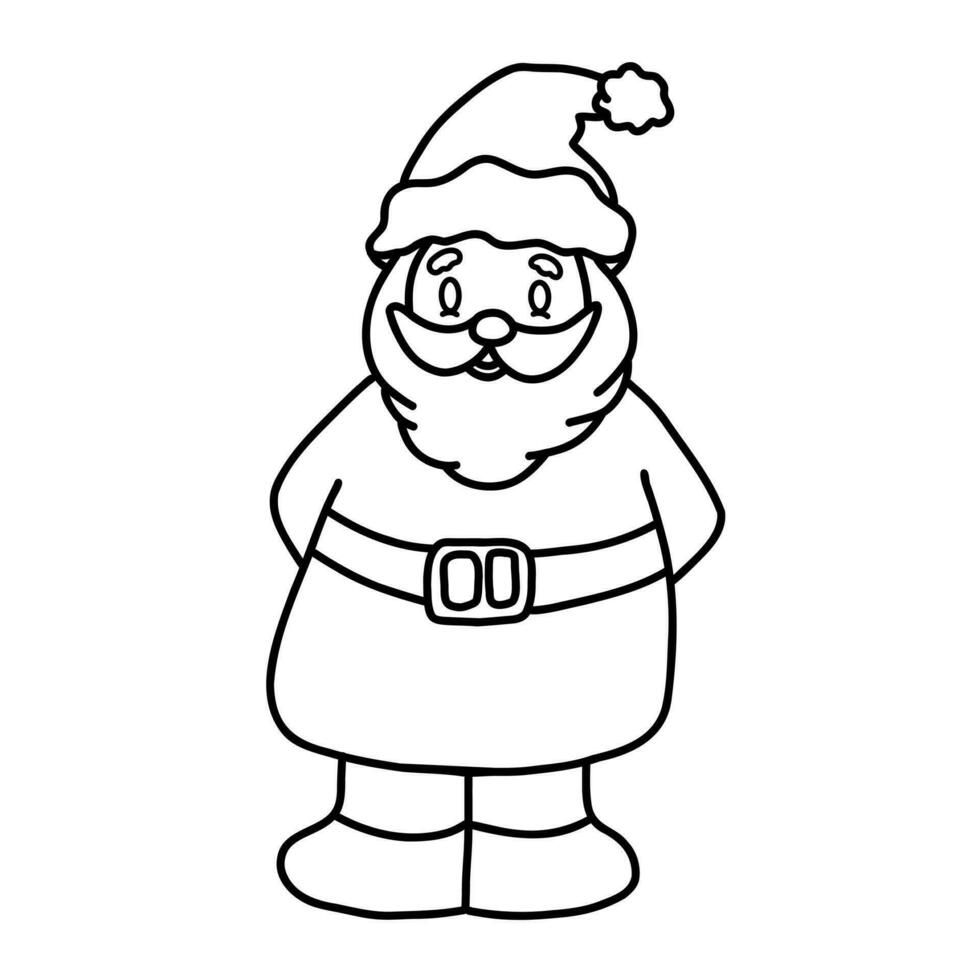 Christmas celebration sign. Santa Claus character outline illustration. Vector isolated on white background.