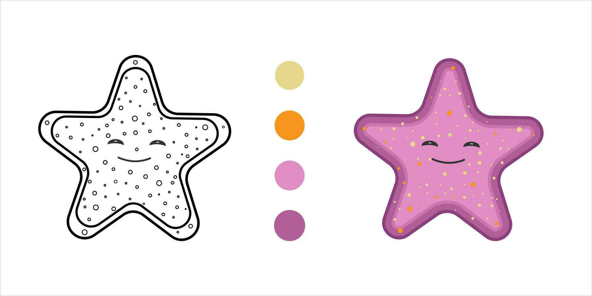 Starfish Cartoon Character. Coloring book. Isolated on white background. vector