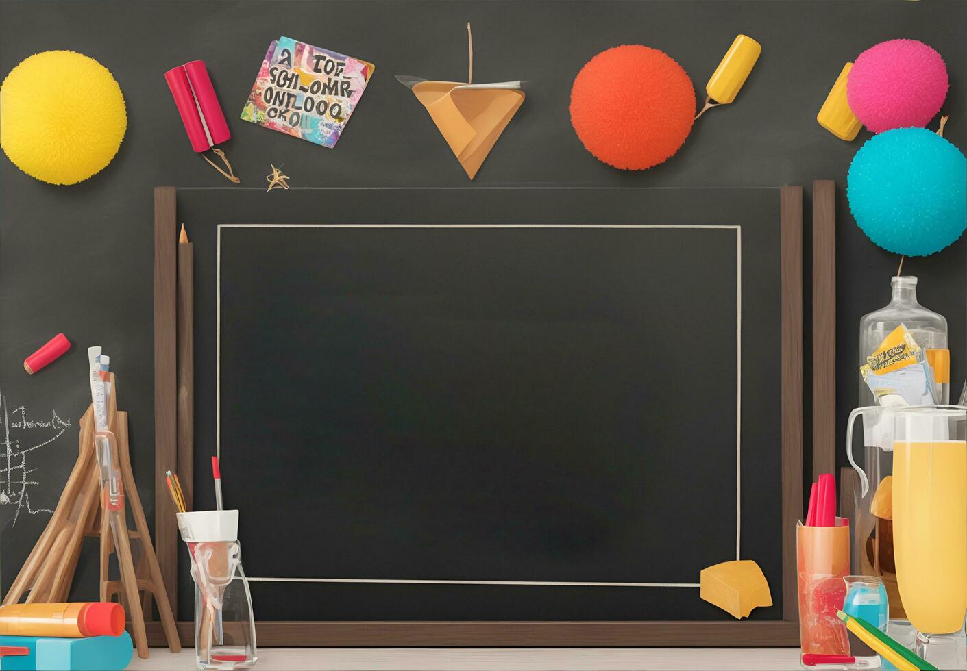 plain black chalkboard, back to school, AI generated photo