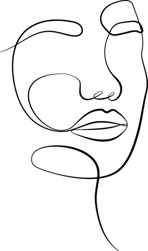 Female abstract face portrait drawing of a female face in a minimalist line style vector