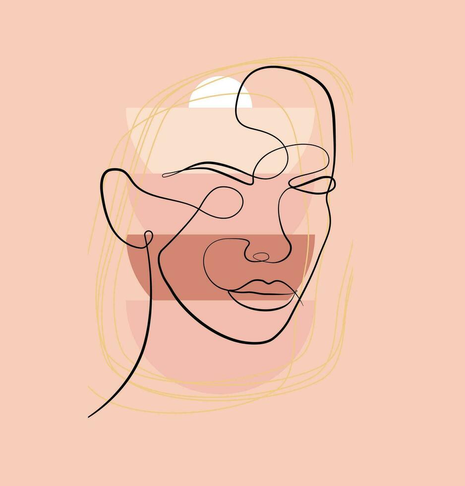 Female abstract face portrait drawing of a female face in a minimalist line style vector