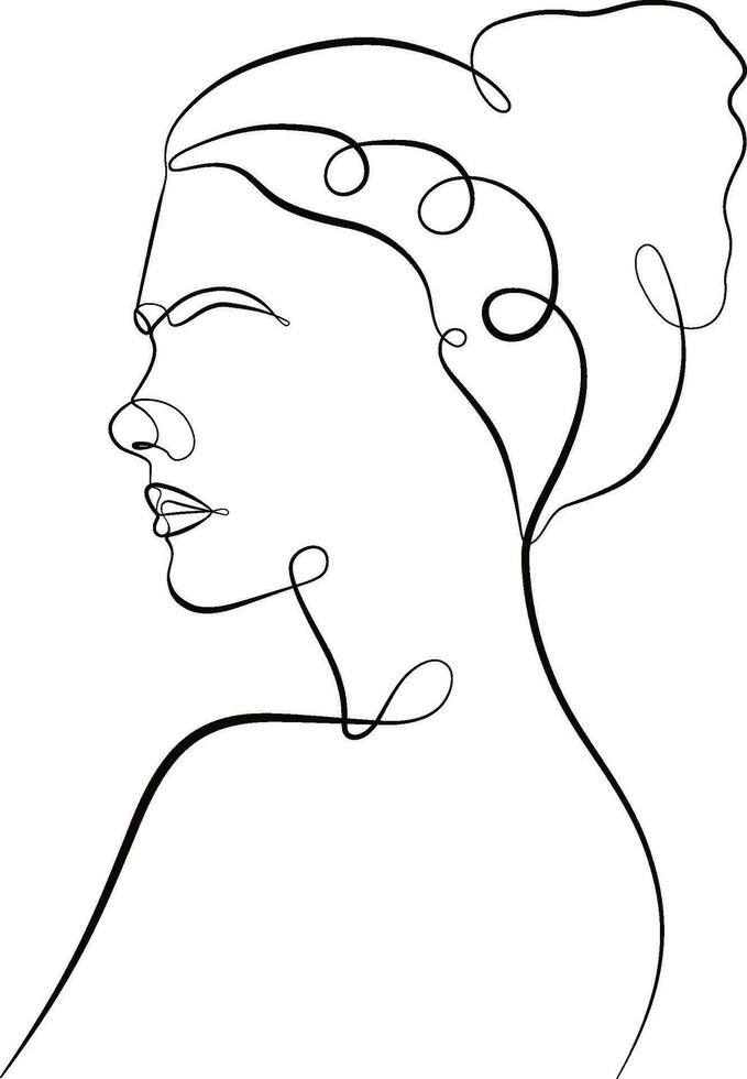Female abstract face portrait drawing of a female face in a minimalist line style vector