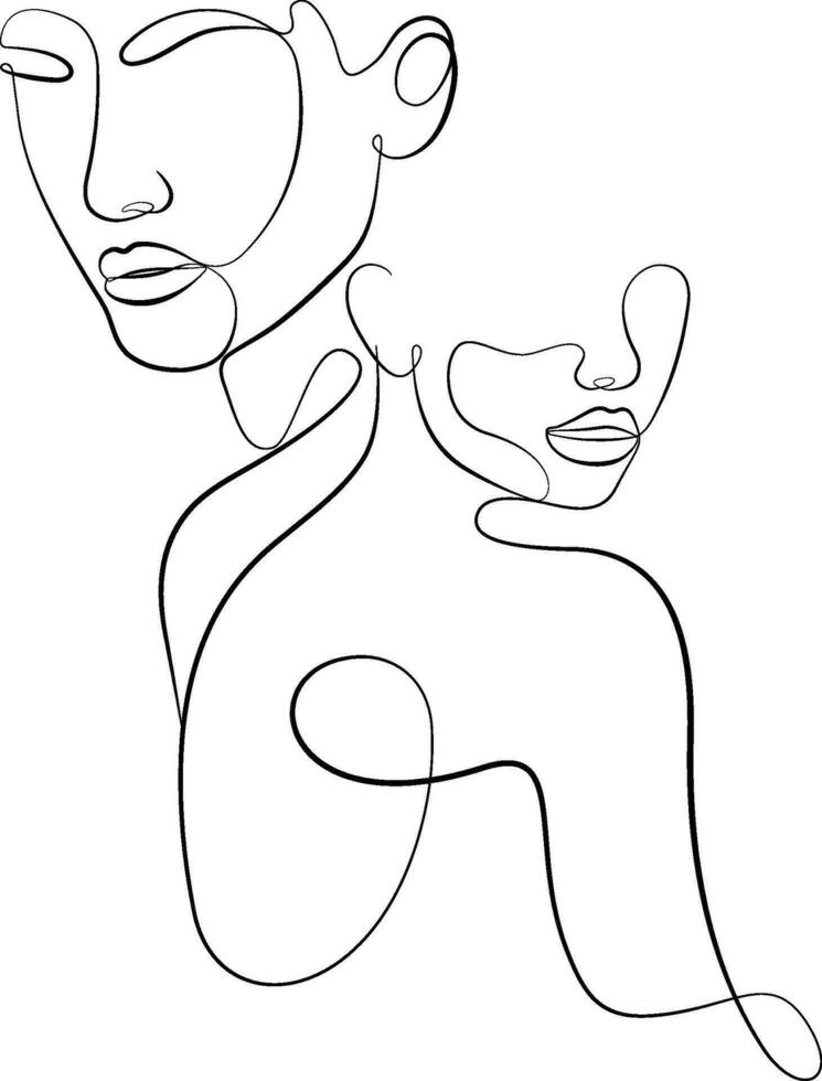 Female abstract face portrait drawing of a female face in a minimalist line style vector