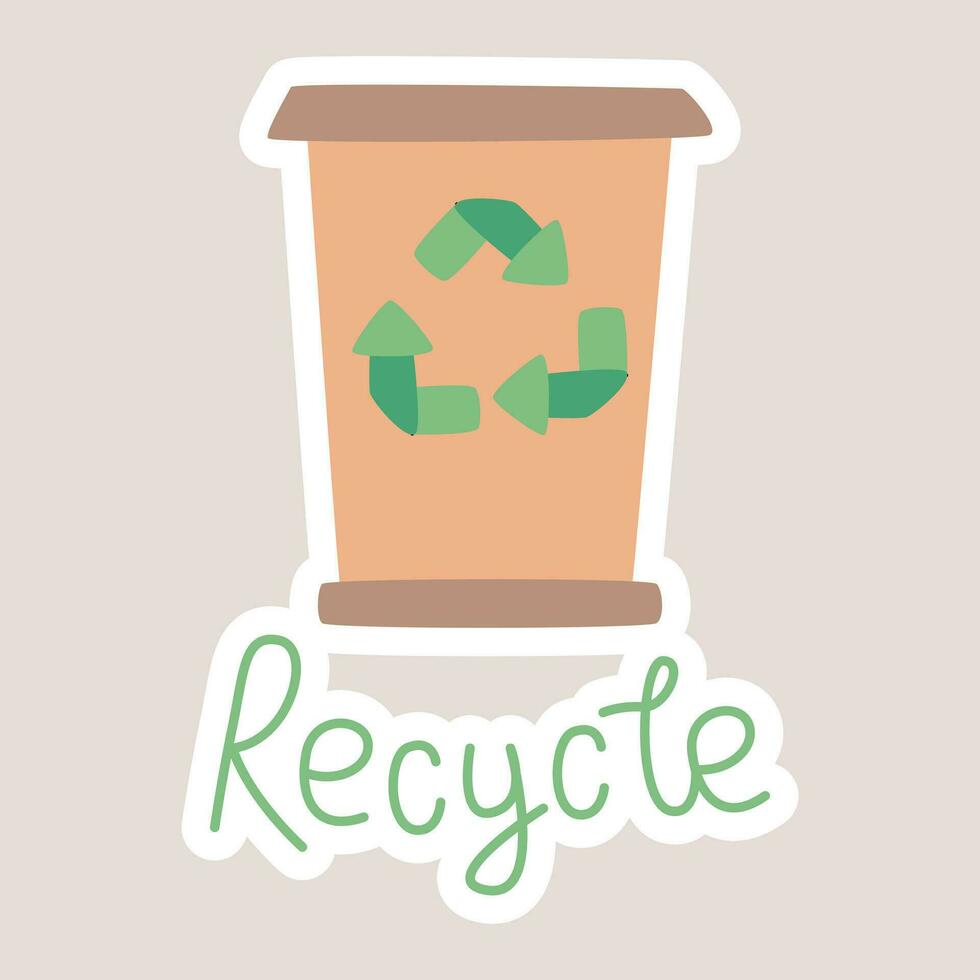 Vector isolated sticker of a Trash can with a Recycle sign