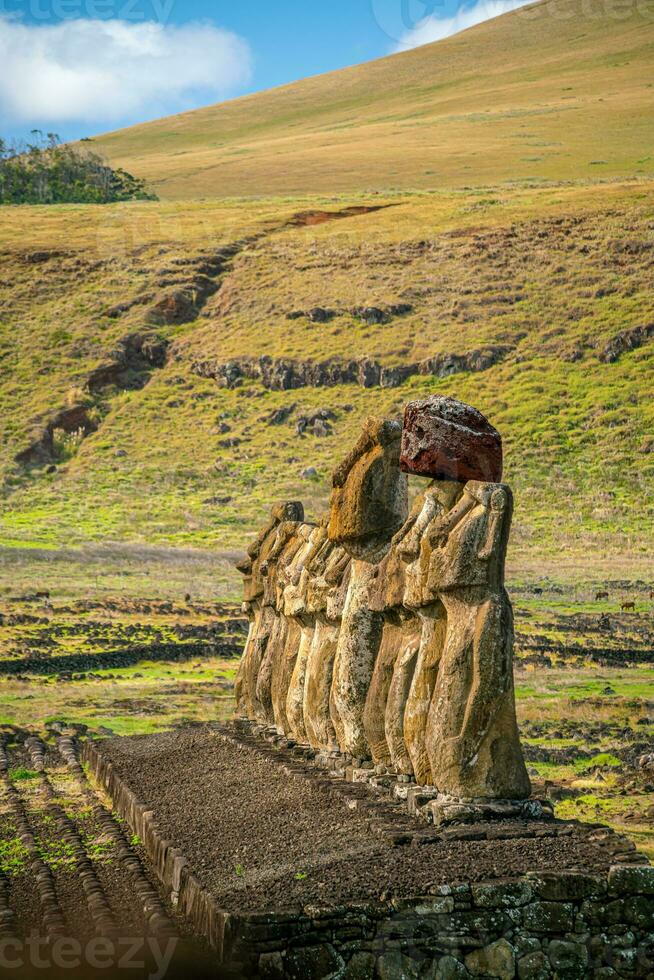 The ancient moai on Easter Island of Chile photo