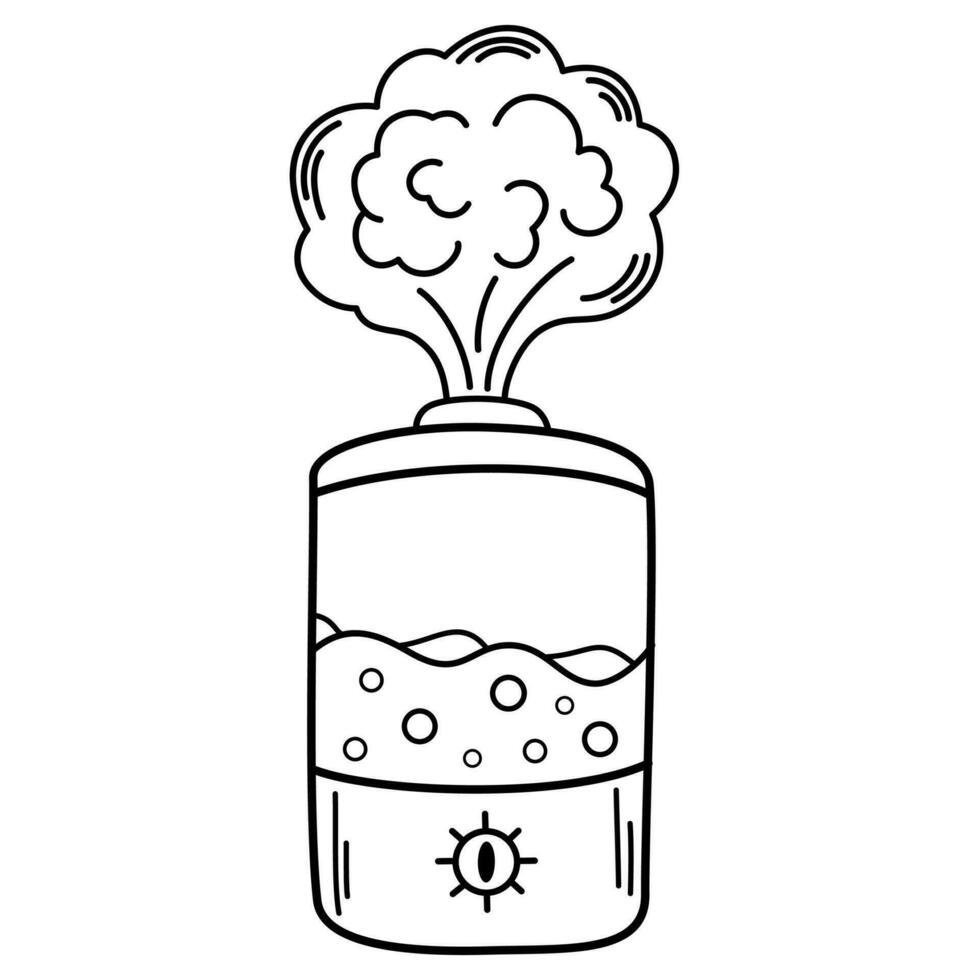 Humidifier with steam jet. Linear icon of cylindrical electronic device for wetting indoor air. Contour vector of home diffuser or purifier Illustration for fight against dry skin, good for breathing