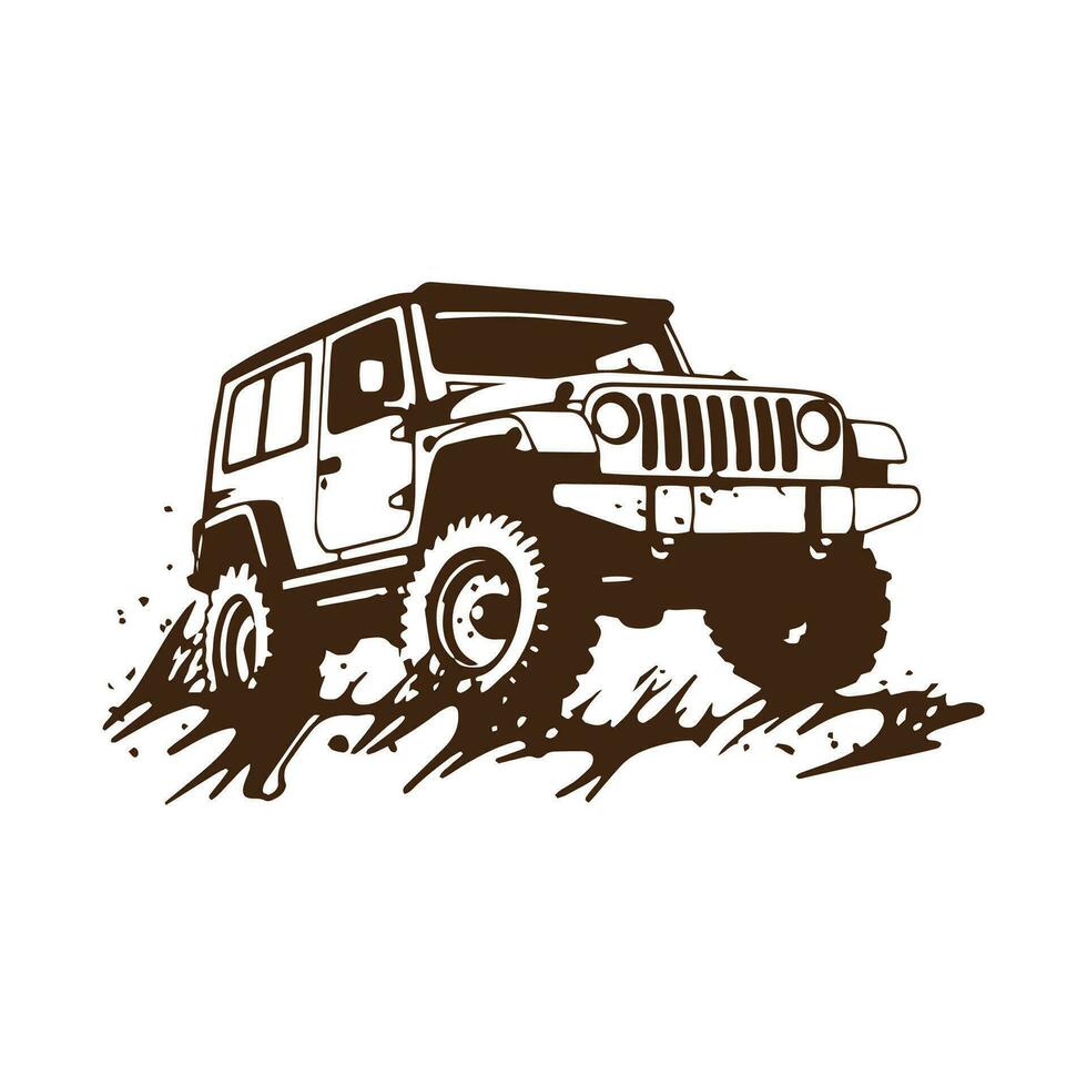 Logo of off road jeep 4x4 car silhouette visit mountain concept isolated icon vector