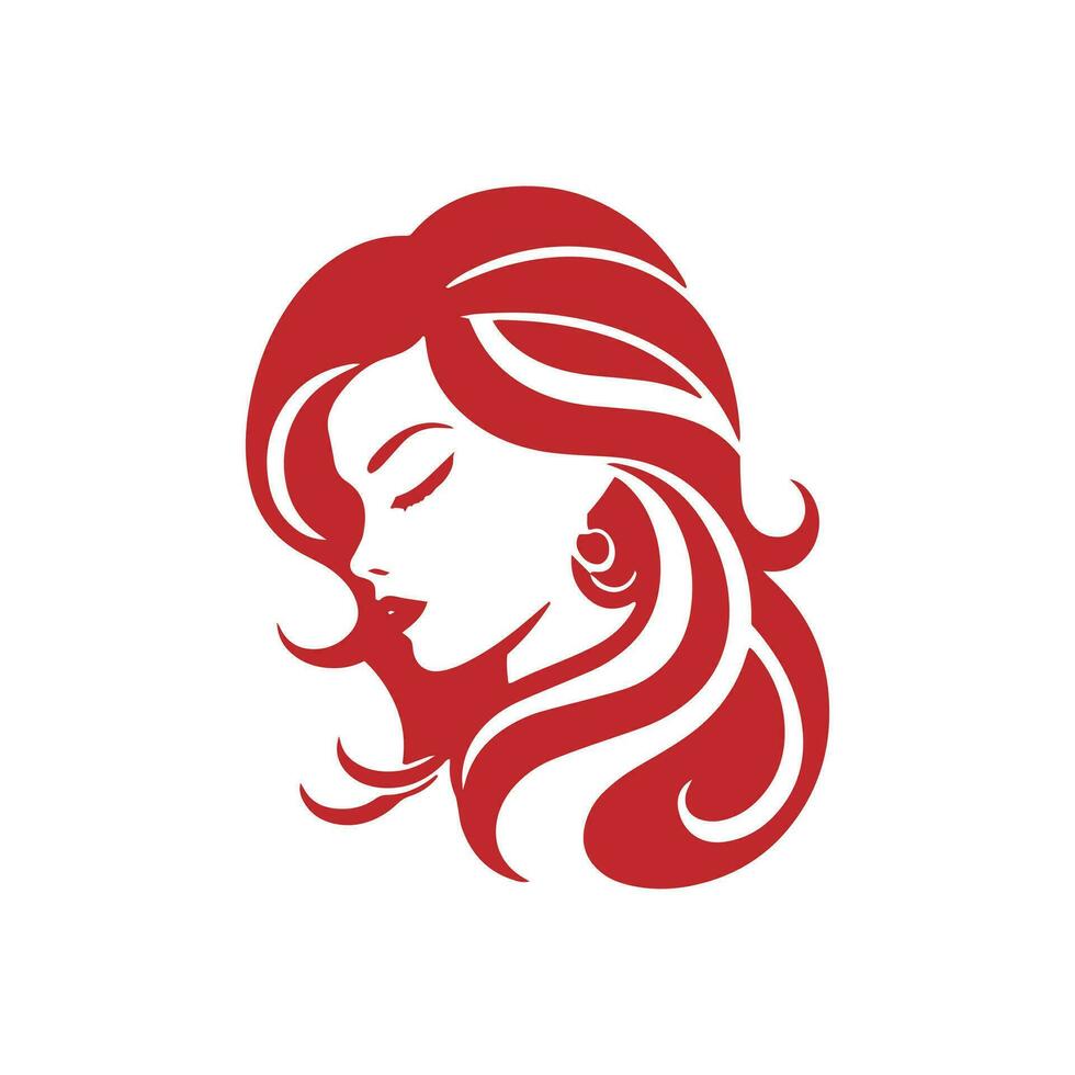 A logo of girl icon woman vector silhouette isolated design pretty and luxury lifestyle concept red icon