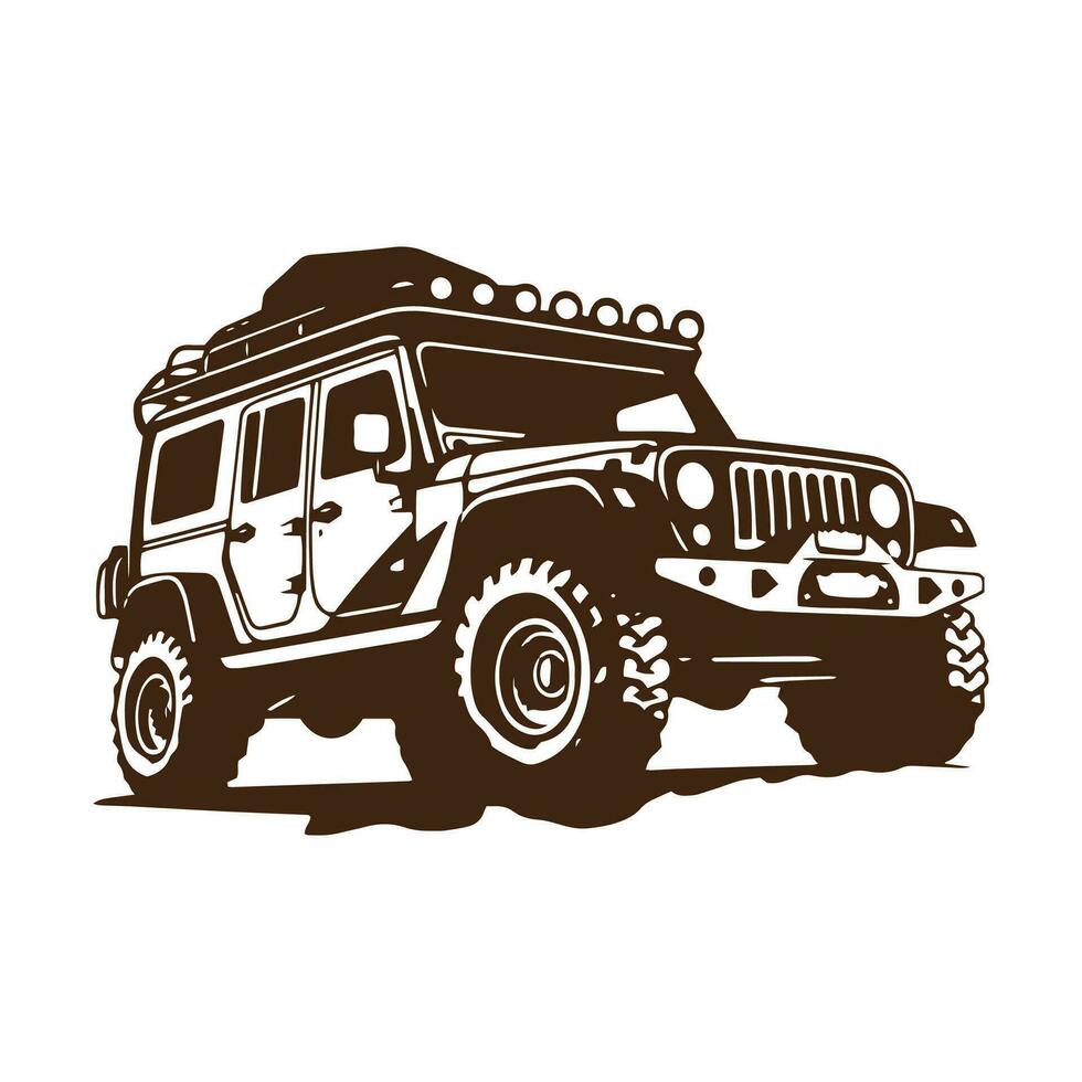 A logo of off road jeep 4x4 car silhouette visit mountain concept isolated vector