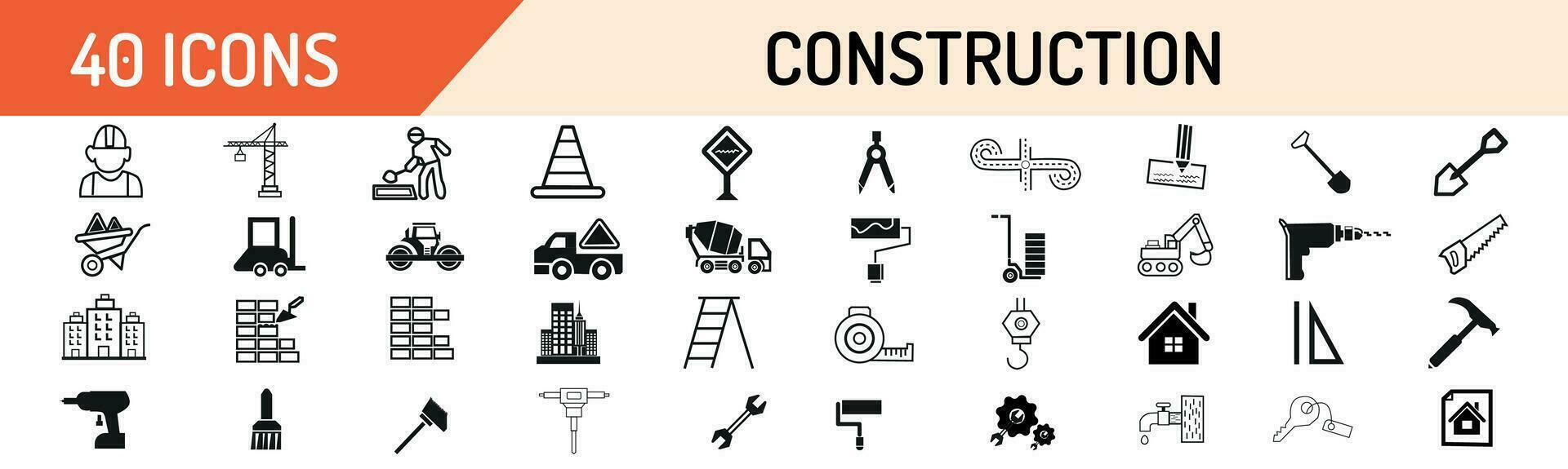 Construction stroke outline icons set. Included the line icons as Recruitment, architecture, engineer, building, blueprint and home repair tools.Simple vector illustratio.