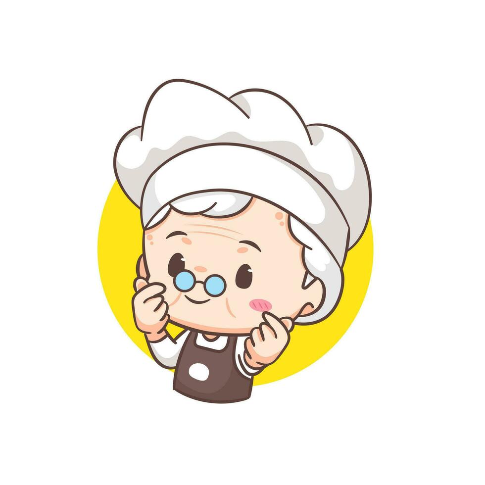 Cute grandmother chef cartoon. Grandma cooking logo vector art. People Food Icon Concept. restaurant and homemade culinary logo