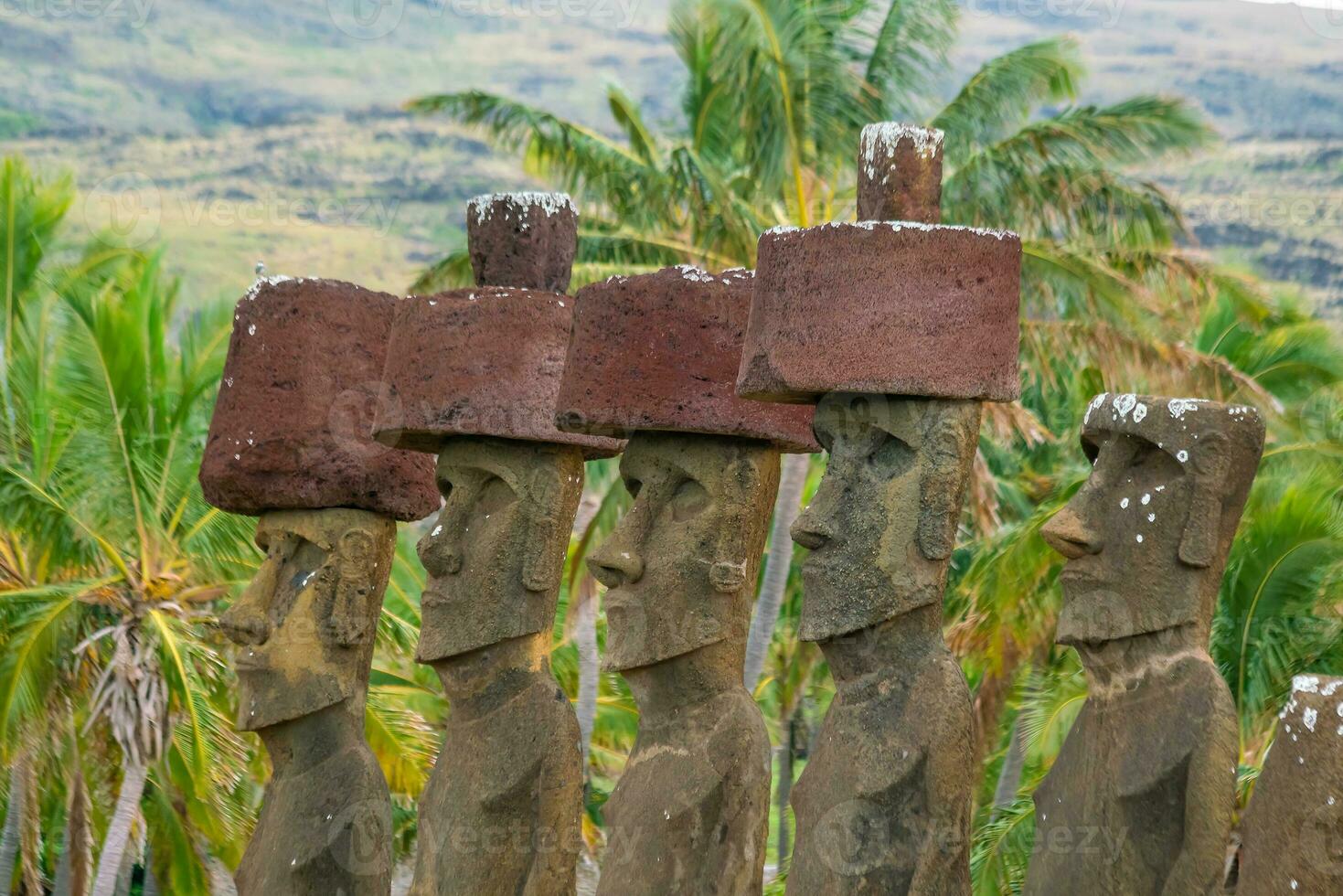 The ancient moai on Easter Island of Chile photo