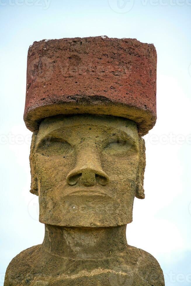 The ancient moai on Easter Island of Chile photo