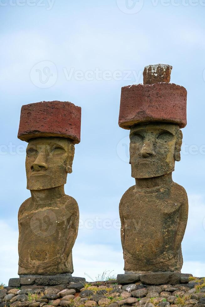 The ancient moai on Easter Island of Chile photo