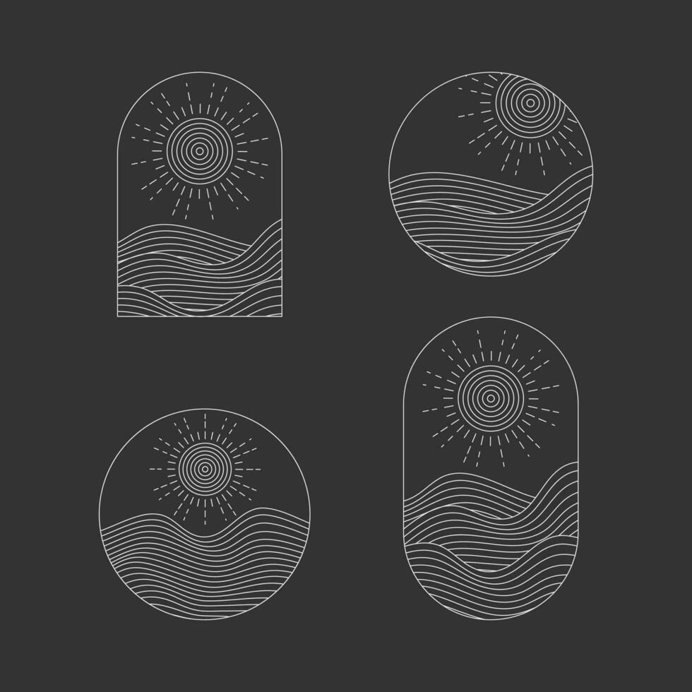 Summer Water Wave Sun Holiday Line Art Style Design. - Vector. vector