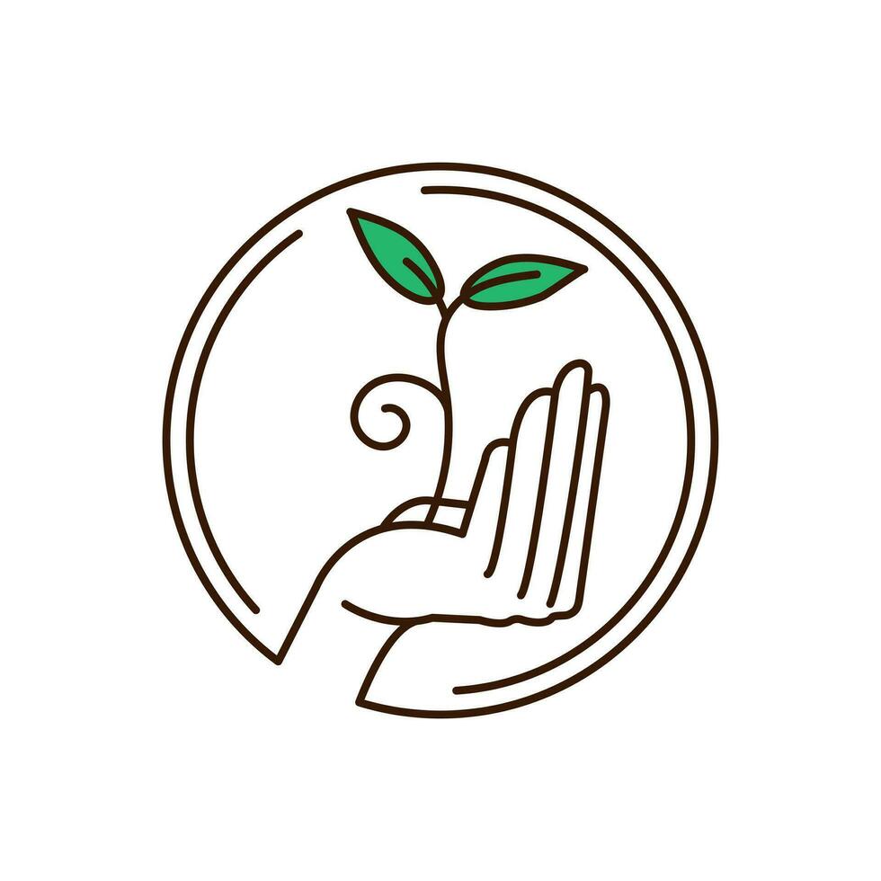 Green leaf and human hand. - Vector. vector