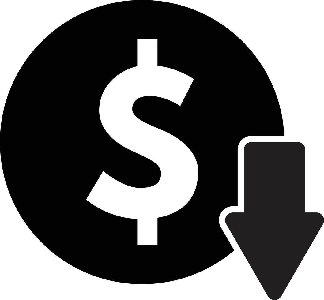 costo reducción icono símbolo . dólar abajo icono vector aislado en blanco antecedentes