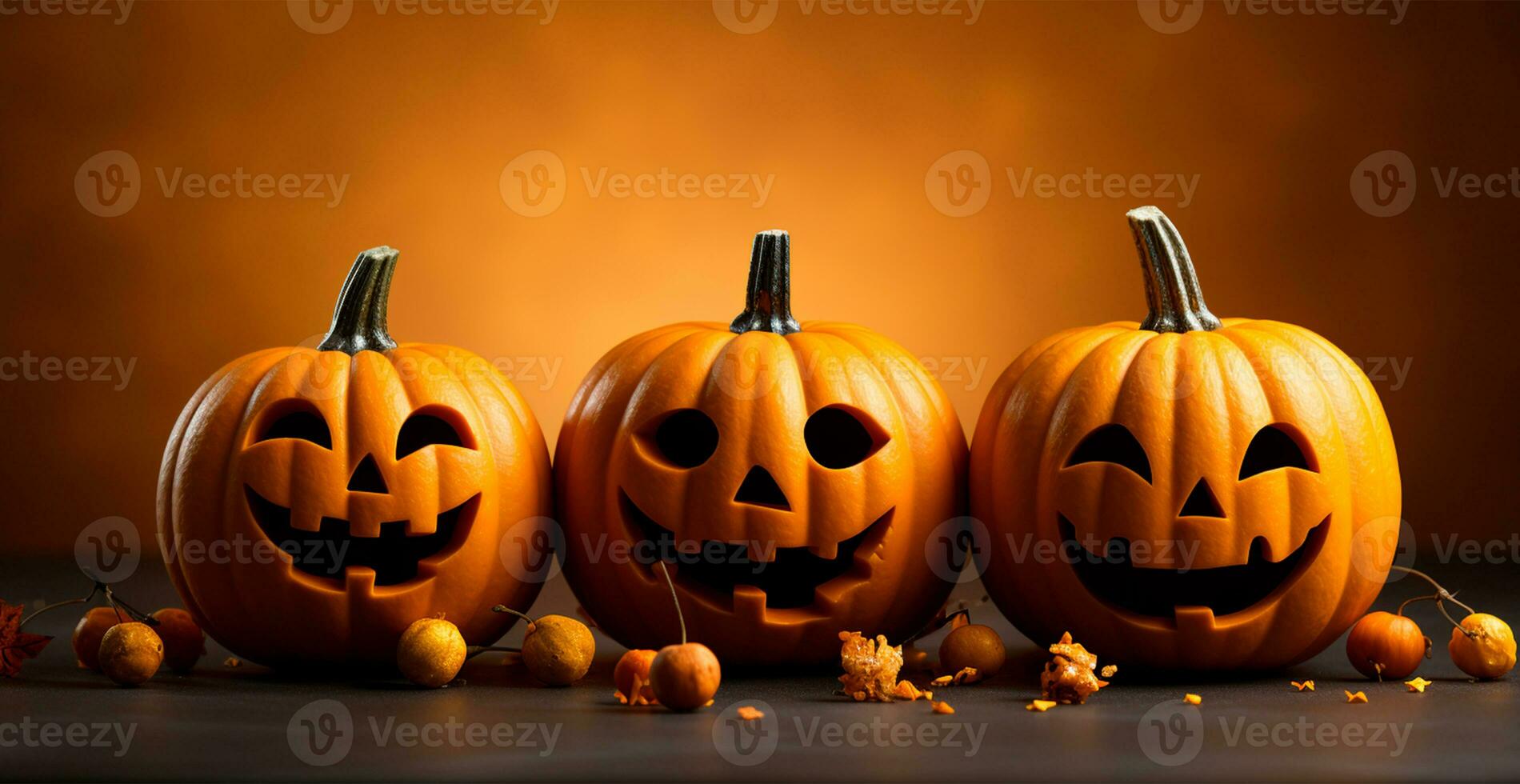 Closeup of Carved Halloween Pumpkins - AI Generated Image photo