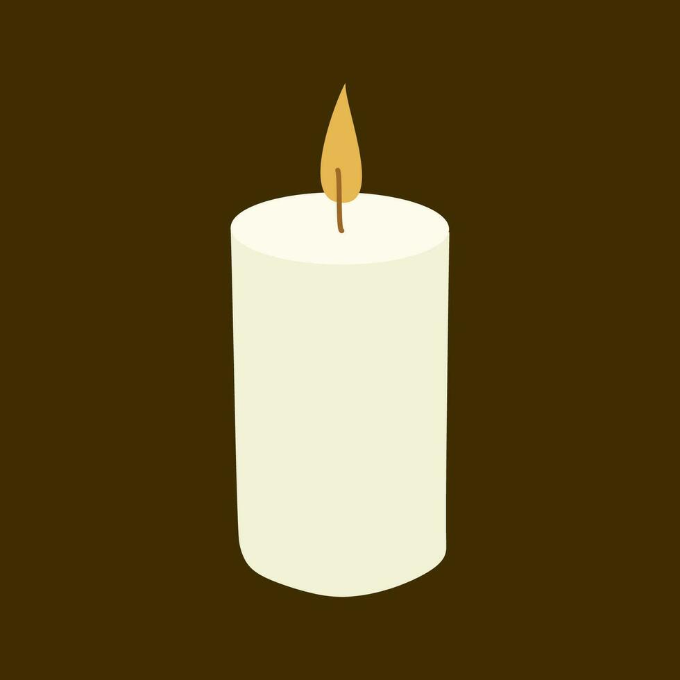 Candle in flat style Vector illustration. Simple candle for decoration clipart cartoon style, hand drawn doodle style. Scented Burning candle cute on dark background for All souls day, Christmas