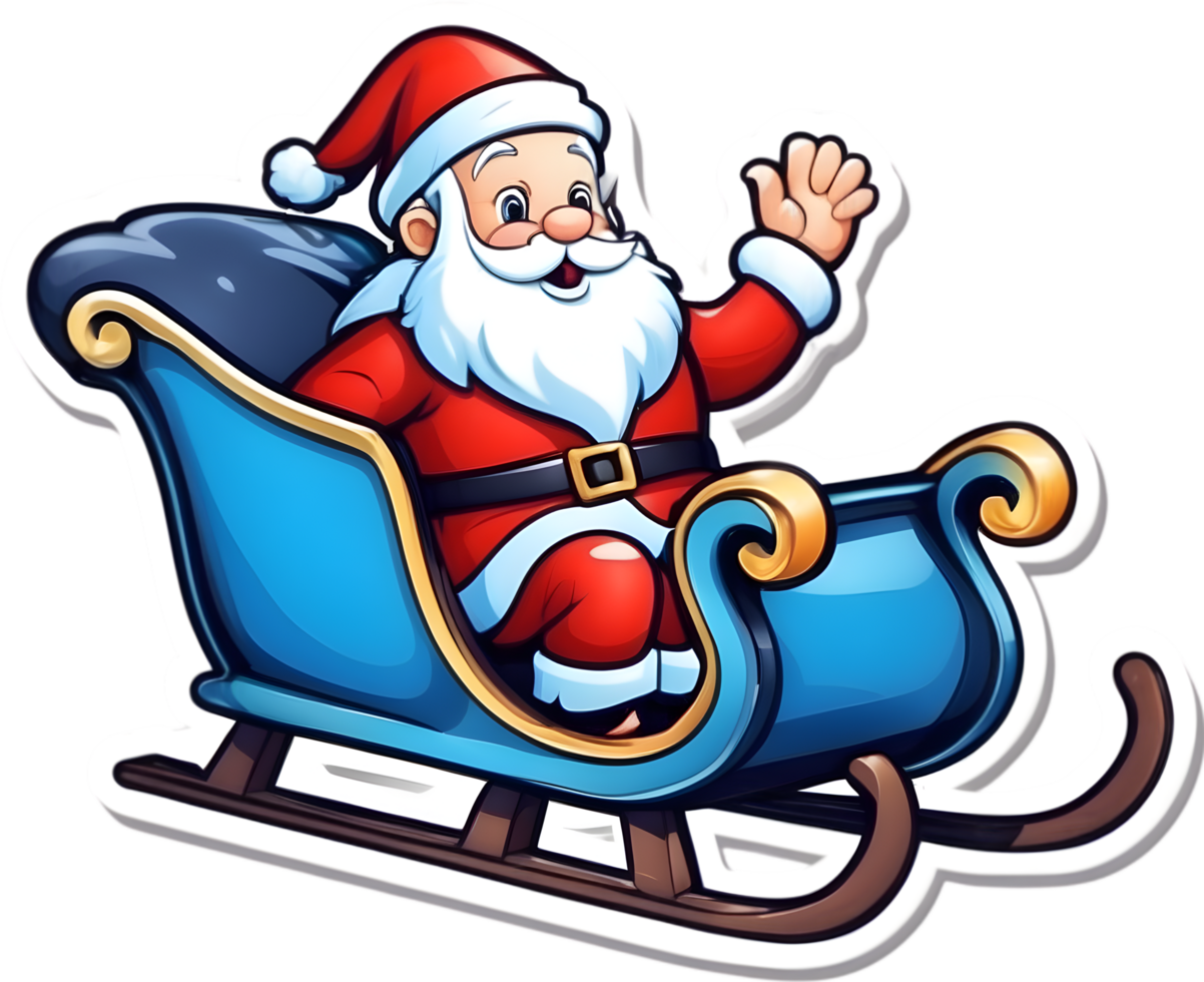 Santa claus Reiten auf ein Schlitten, Karikatur Clip Art ai generativ, Weihnachten Symbole, festlich Symbole, Urlaub Jahreszeit, Weihnachten Dekorationen png