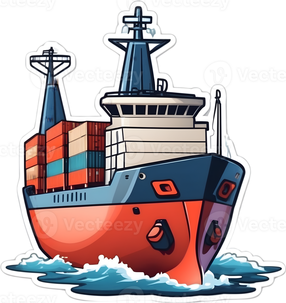 cartoon ship with cargo containers on it, ai generative png