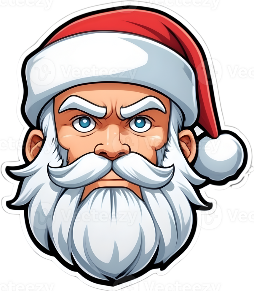 santa claus cartoon face with beard and mustache ai generative png