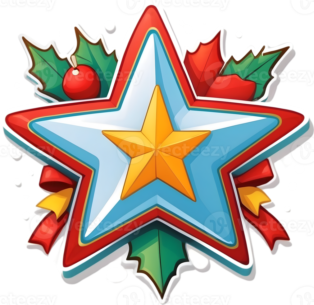 christmas cartoon character with santa claus hat, christmas tree, presents and other items  ai generative png