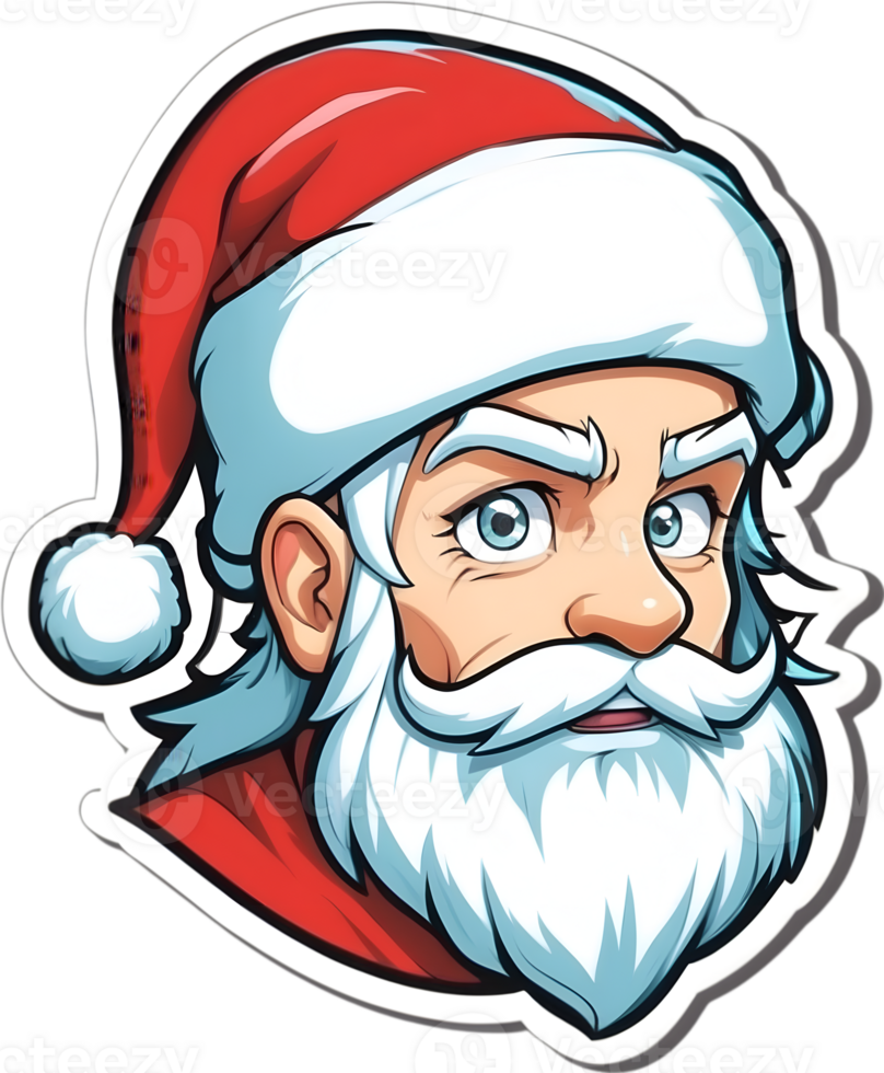 santa claus cartoon face with beard and mustache ai generative png