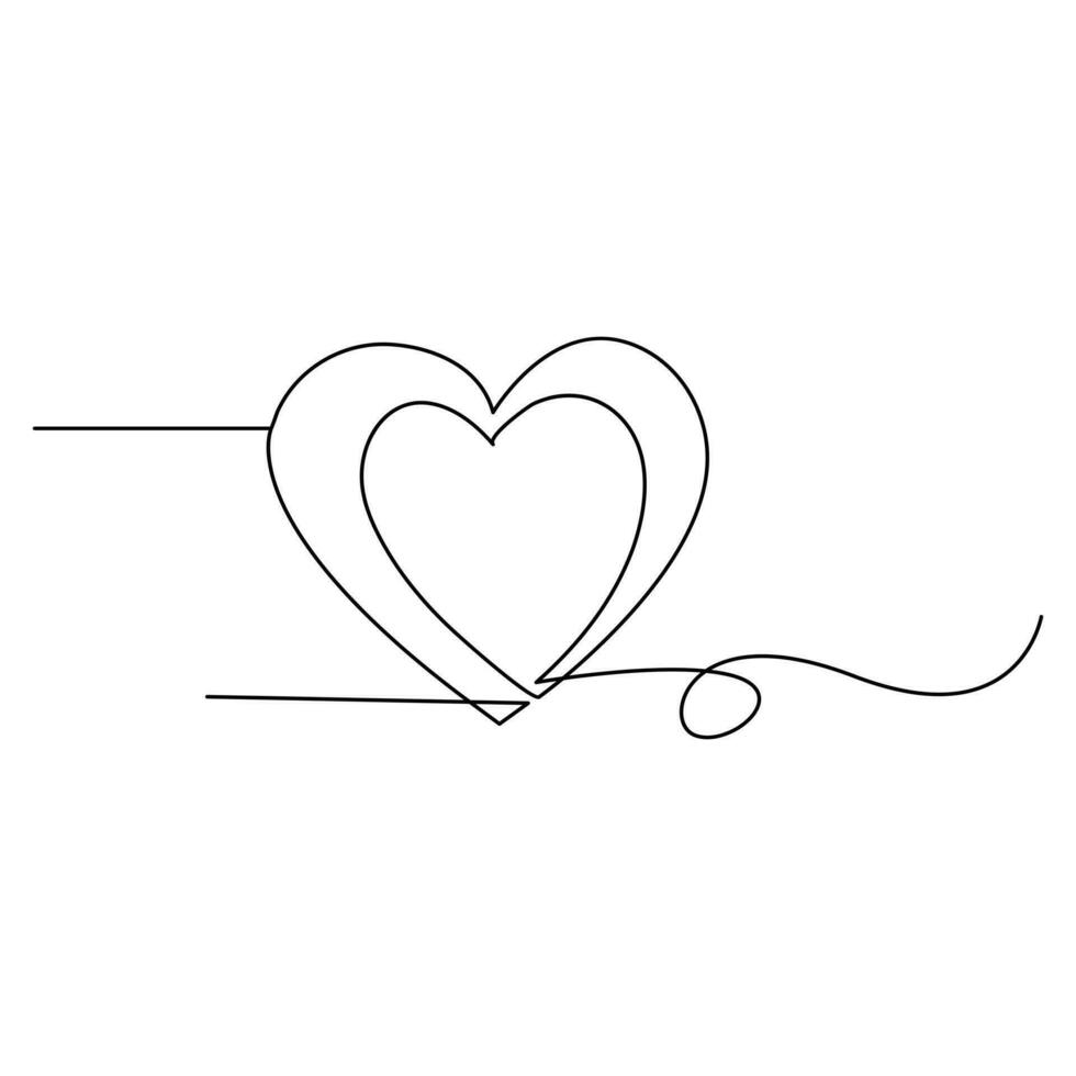 Valentines day heart shape Continuous one line vector art and love shape art drawing