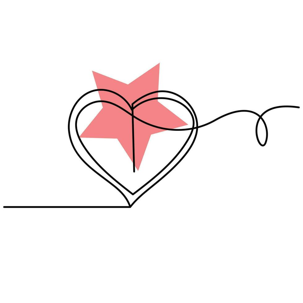 Valentines day heart shape Continuous one line vector art and love shape art drawing