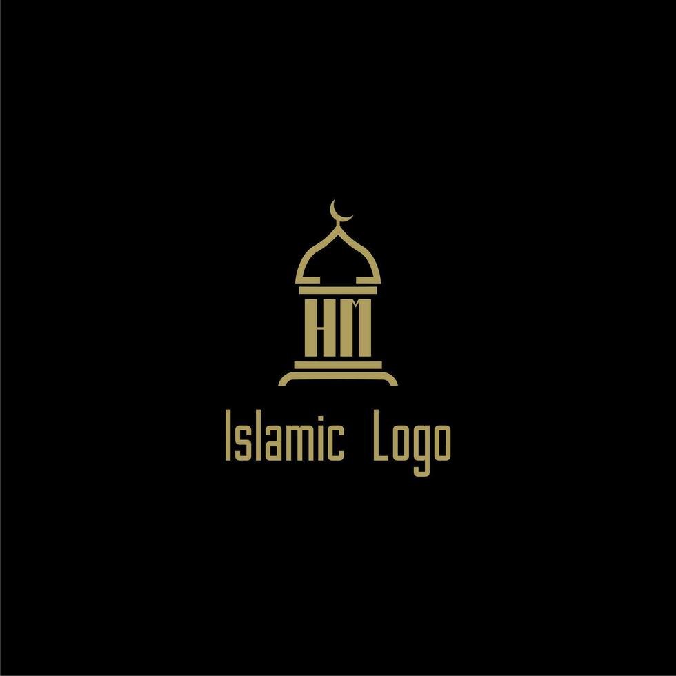HM initial monogram for islamic logo with mosque icon design vector